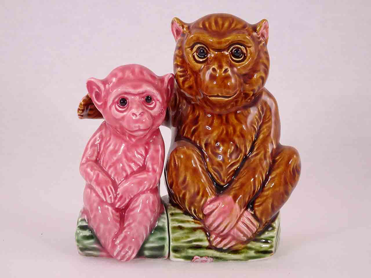 Monkeys salt and pepper shakers from series entitled Norleans Animals - One with Arm Over the Other