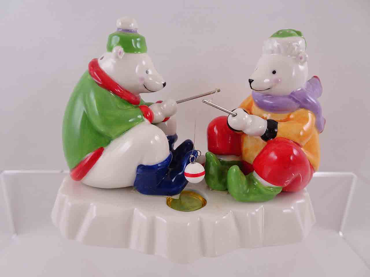 Department 56 polar bears ice fishing salt and pepper shakers