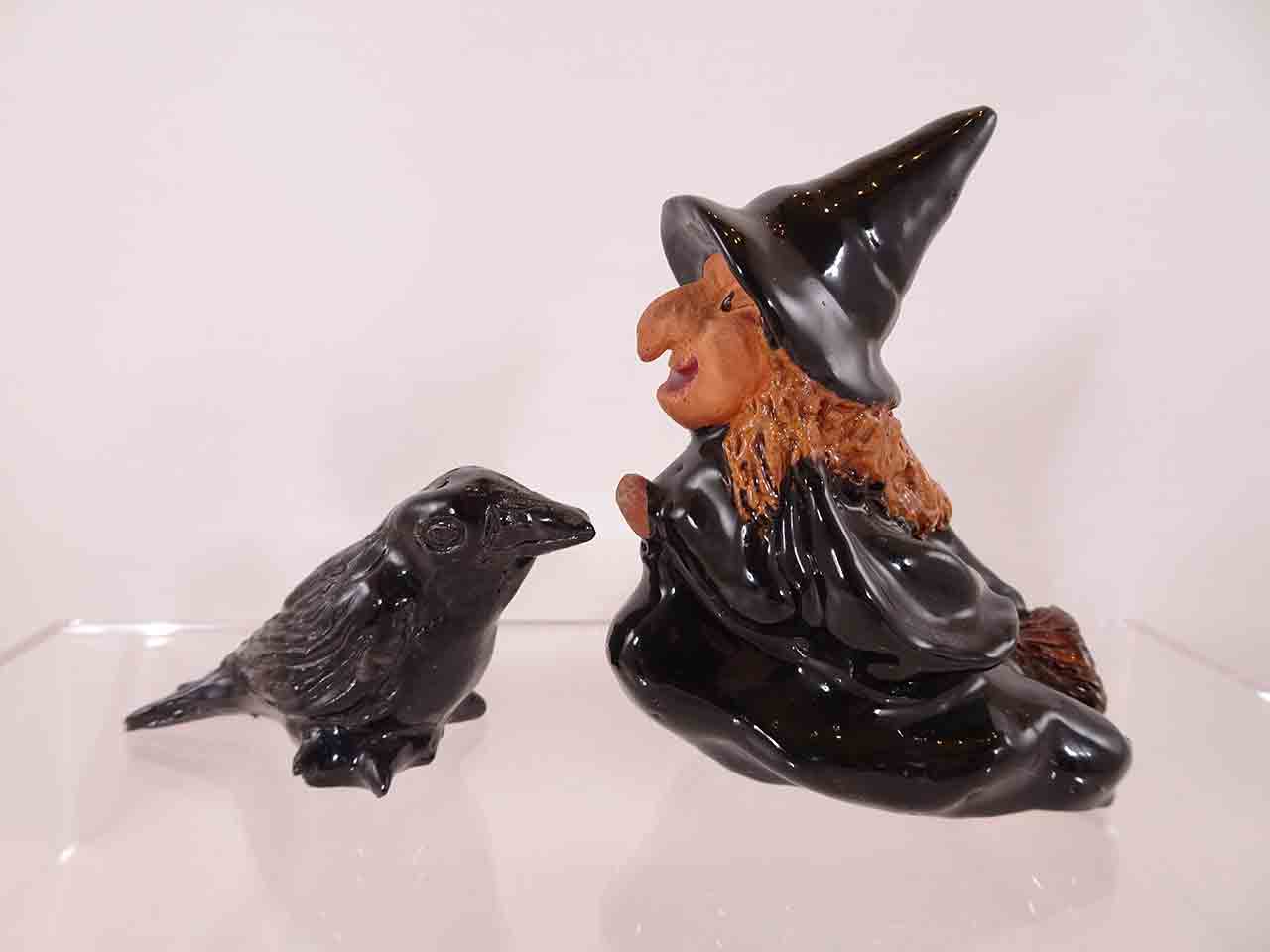 Weese Halloween witch and black crow salt and pepper shakers