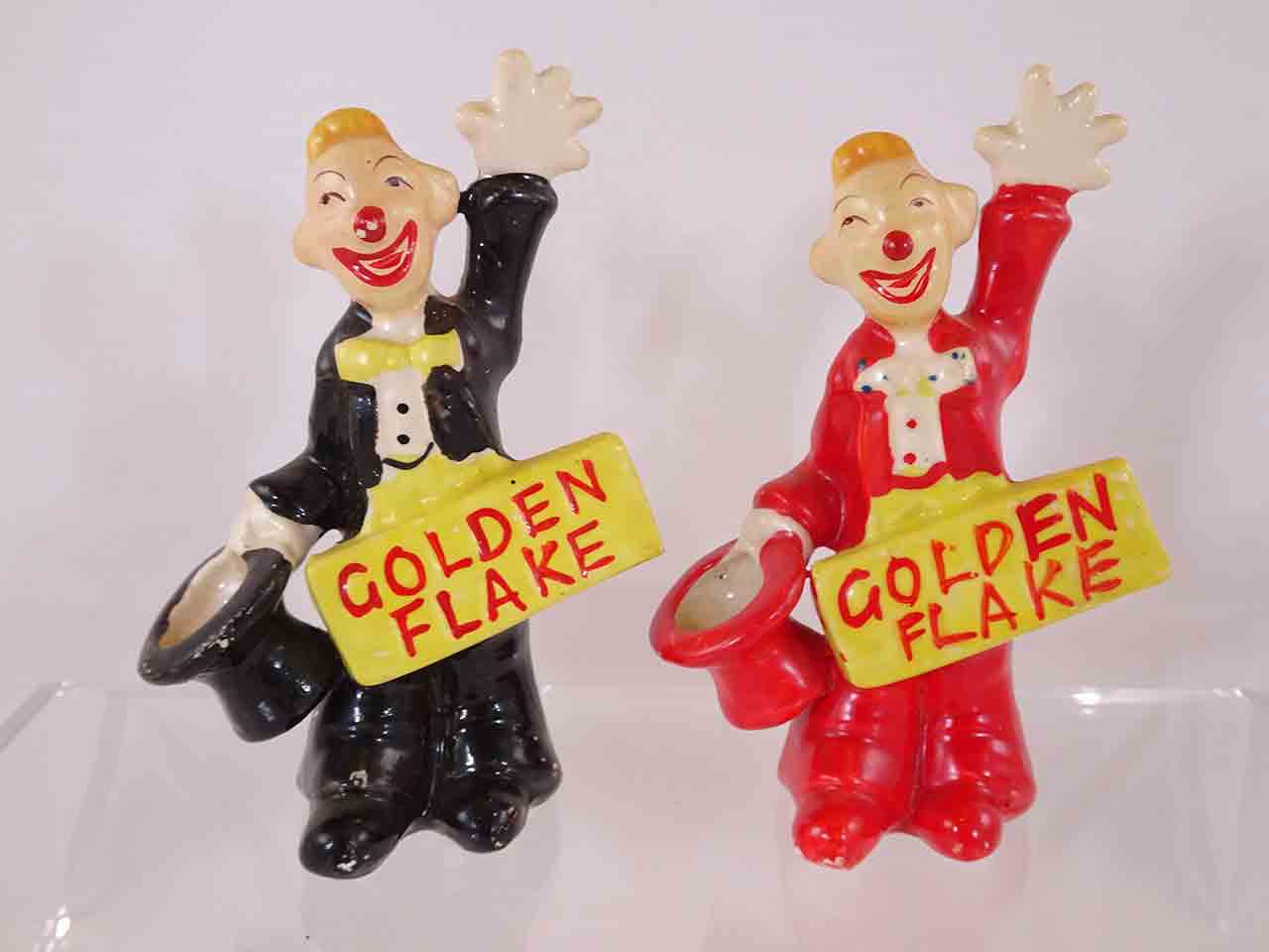 Golden Flake clowns advertising salt and pepper shakers