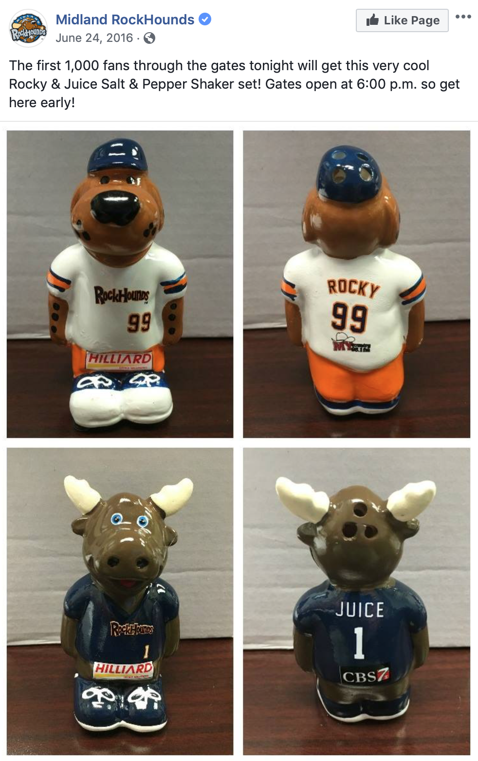 Midland Rockhounds mascots Juice the Moose and Rocky Rockhound salt and pepper shakers