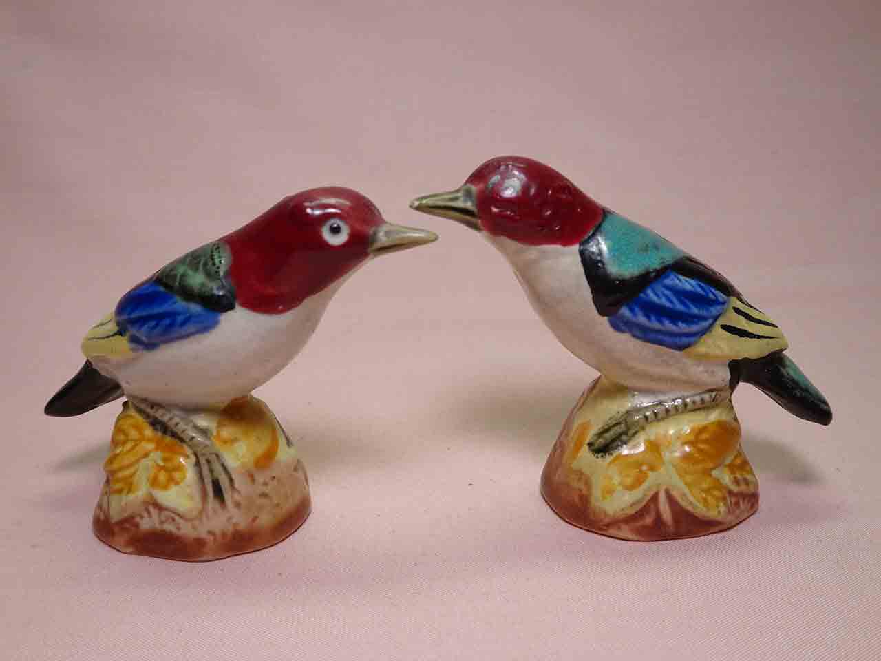 Vintage Made in Japan birds salt and pepper shakers - Red-Headed Woodpeckers