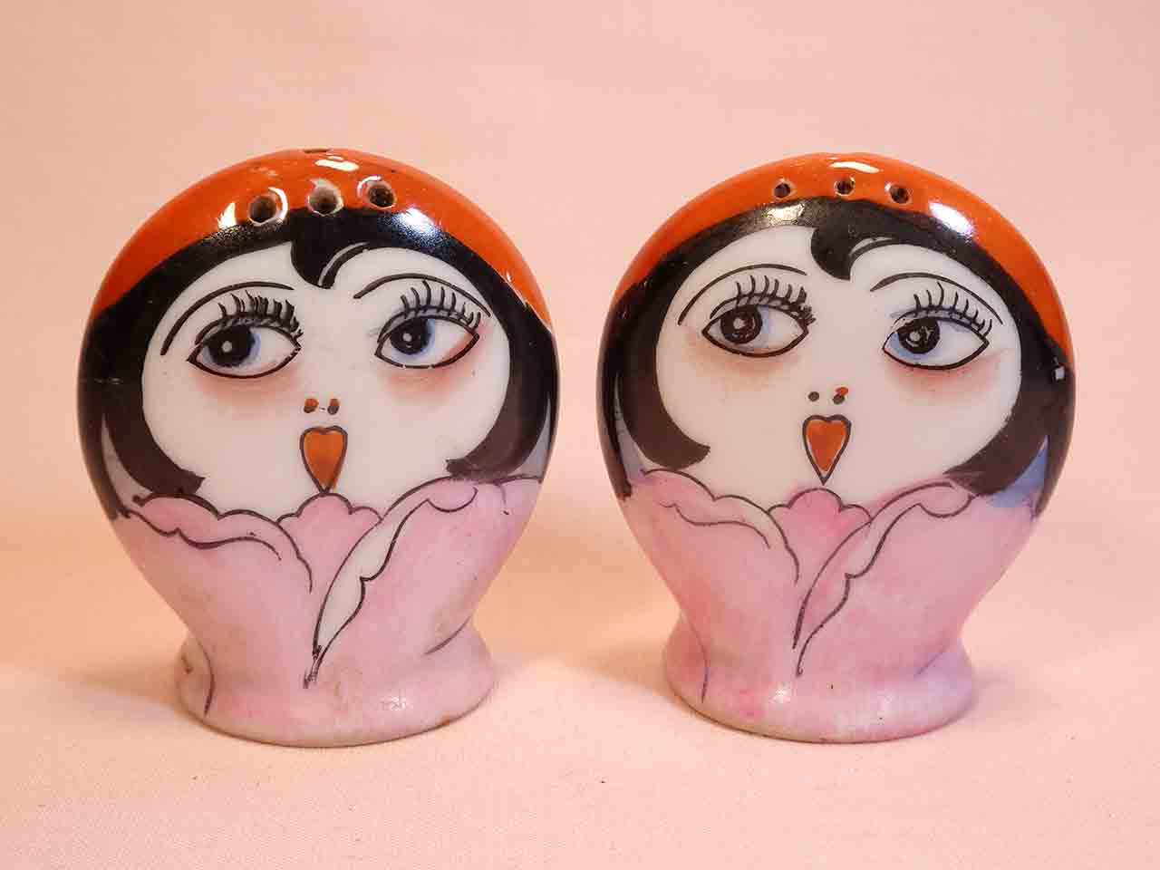 Noritake lusterware flapper lady heads salt and pepper shakers