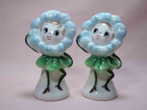 Stick Figures PY poppies flowers anthropomorphic salt and pepper shakers