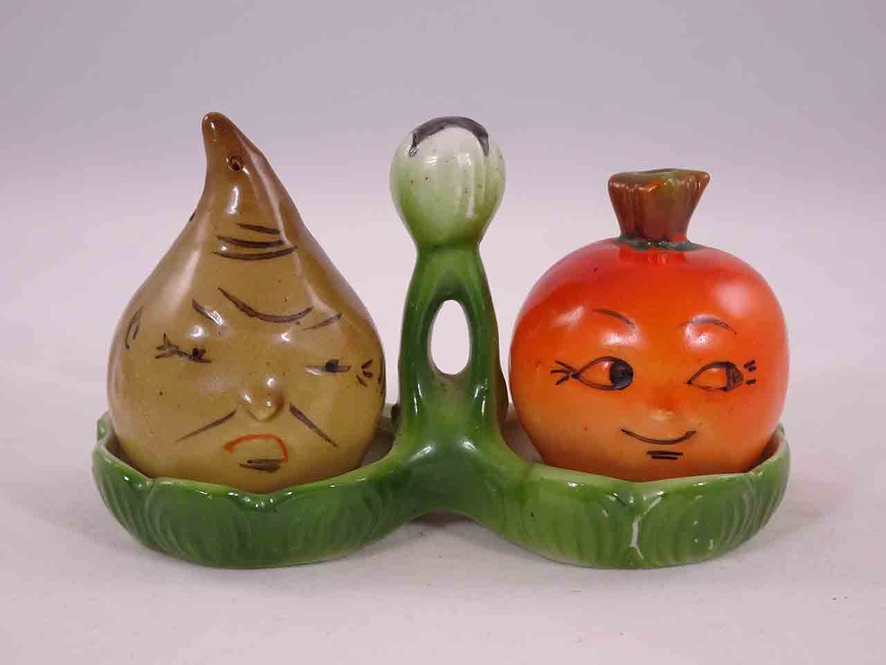 Germany anthropomorphic vegetables on tray salt and pepper shakers