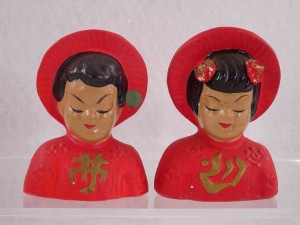 Cold painted Asian busts salt and pepper shakers