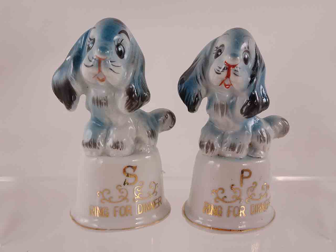 Dogs on dinner bells salt and pepper shakers