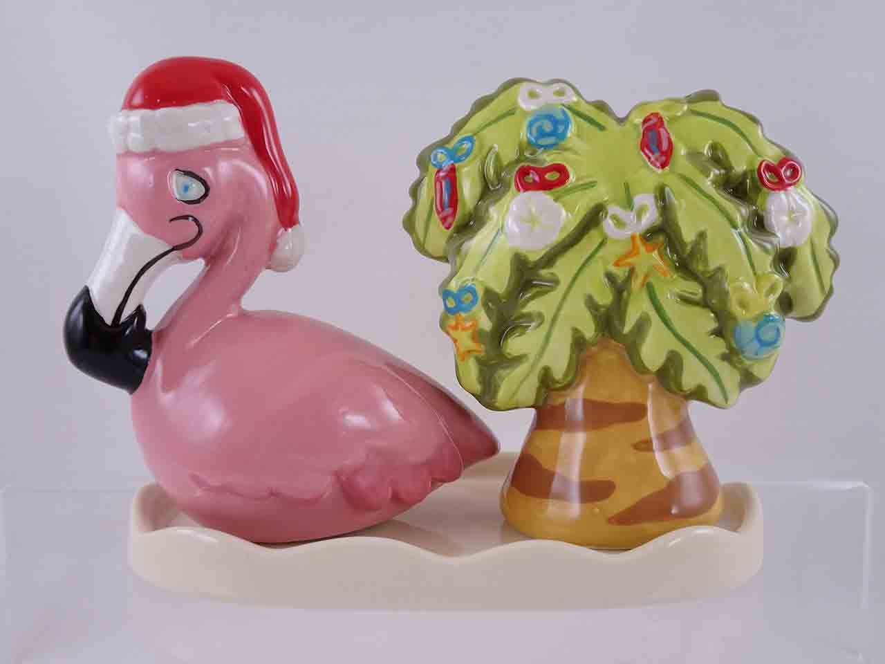 Christmas flamingo and palm tree salt and pepper shakers