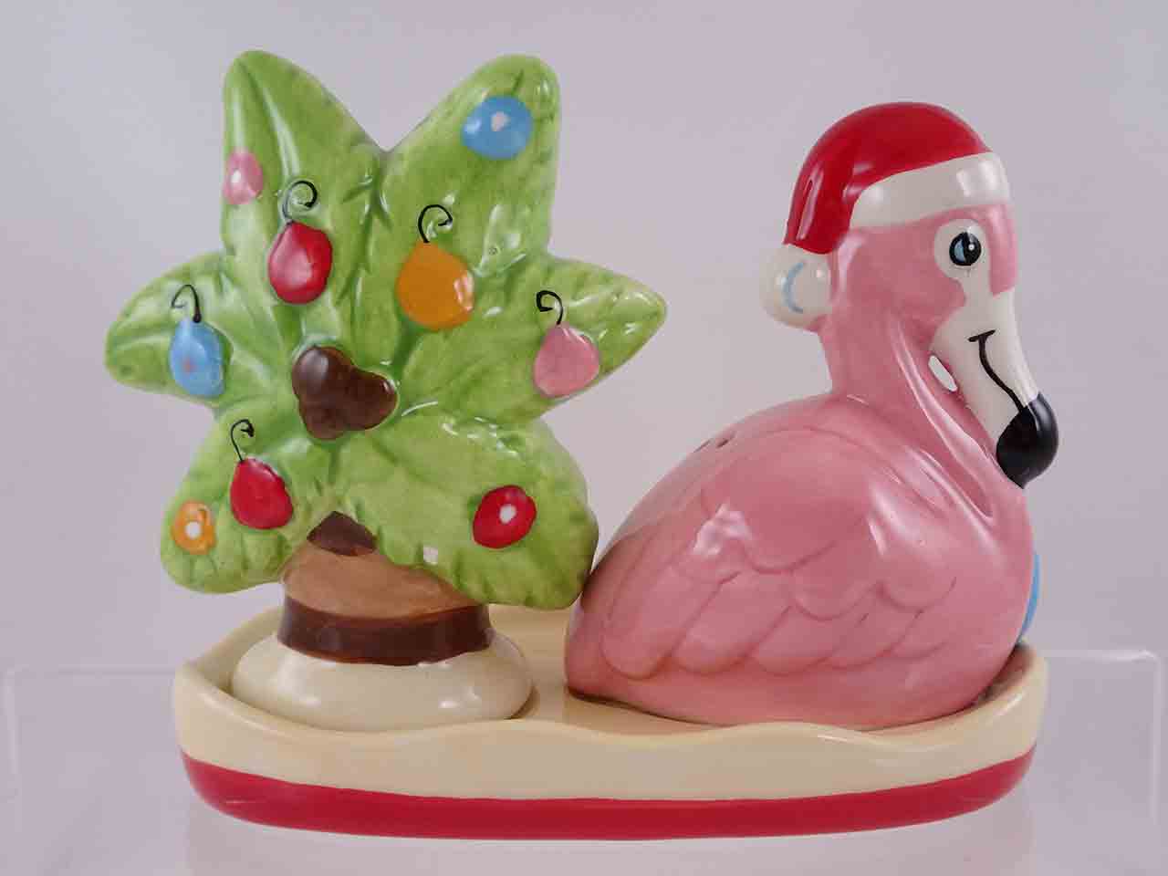 Christmas flamingo and palm tree salt and pepper shakers