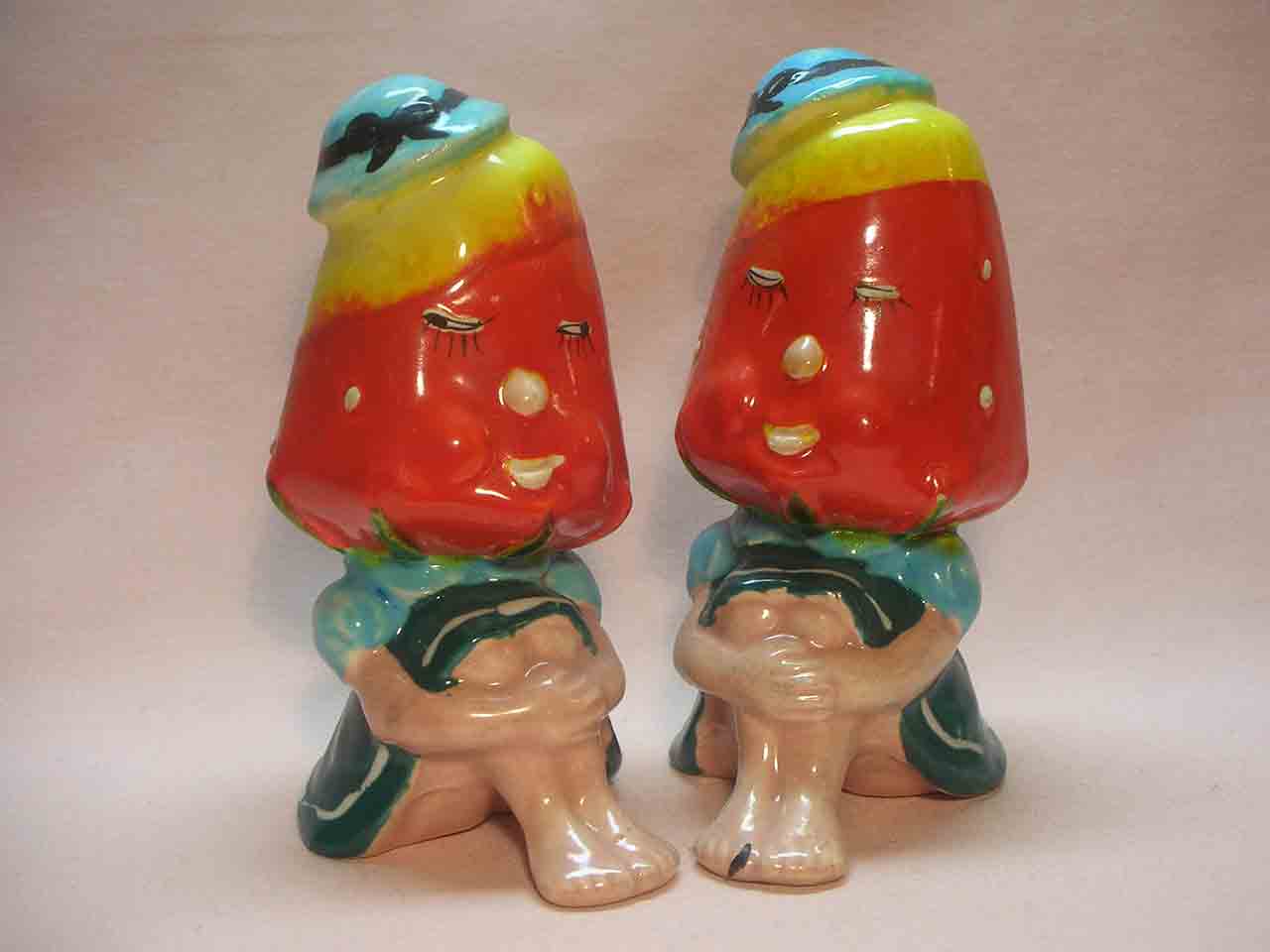 Anthropomorphic salt and pepper shakers called "2 of a Kind" - strawberries