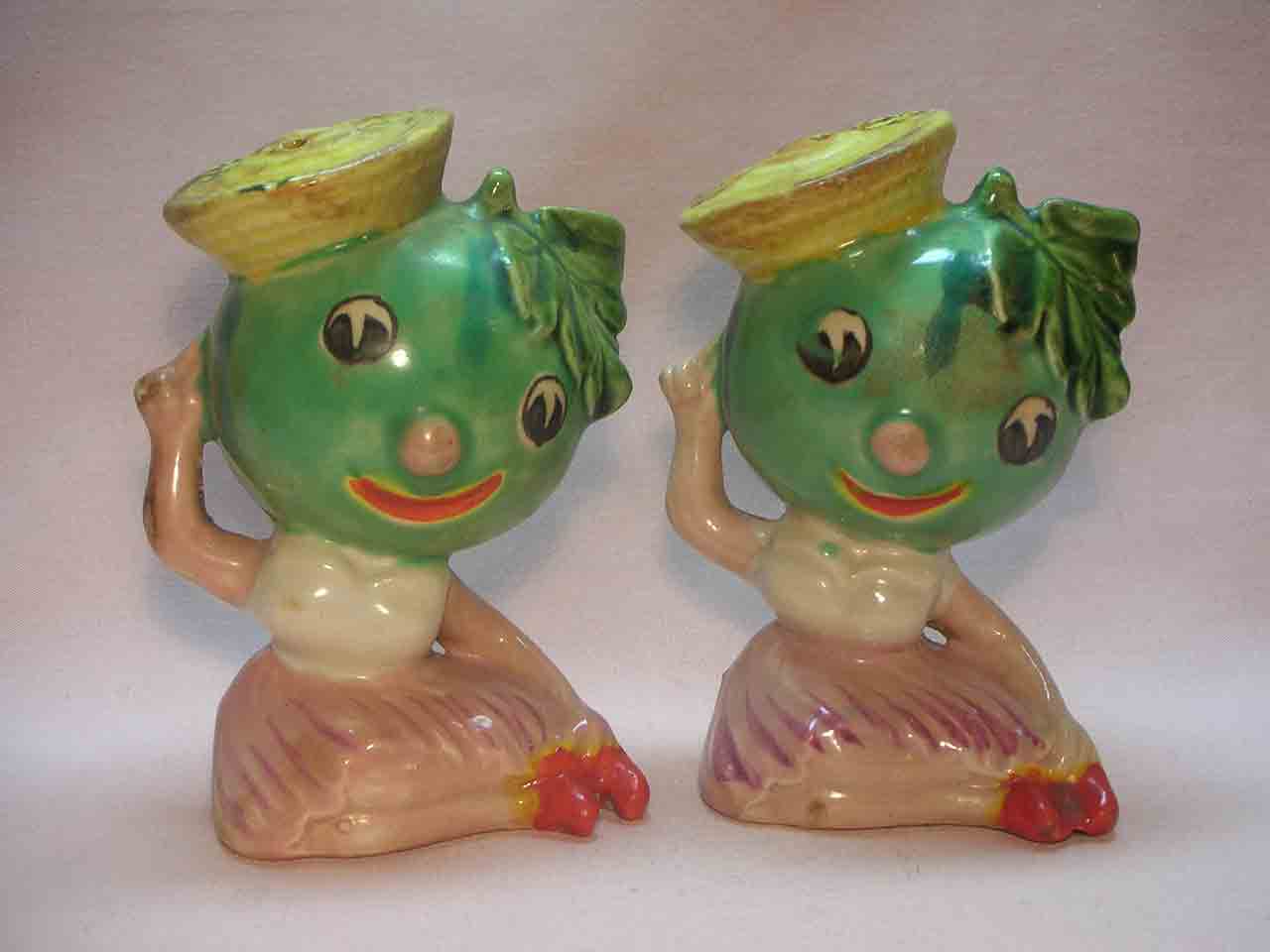 Anthropomorphic salt and pepper shakers called "2 of a Kind" - watermelons