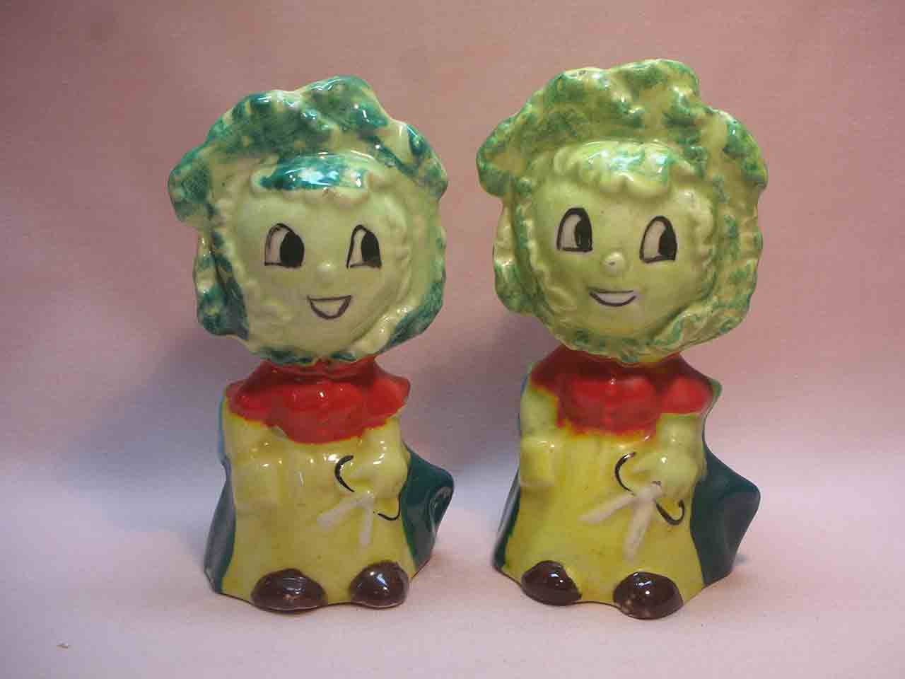 Anthropomorphic vegetable farms salt and pepper shakers called "Country Cousins" - Lettuce