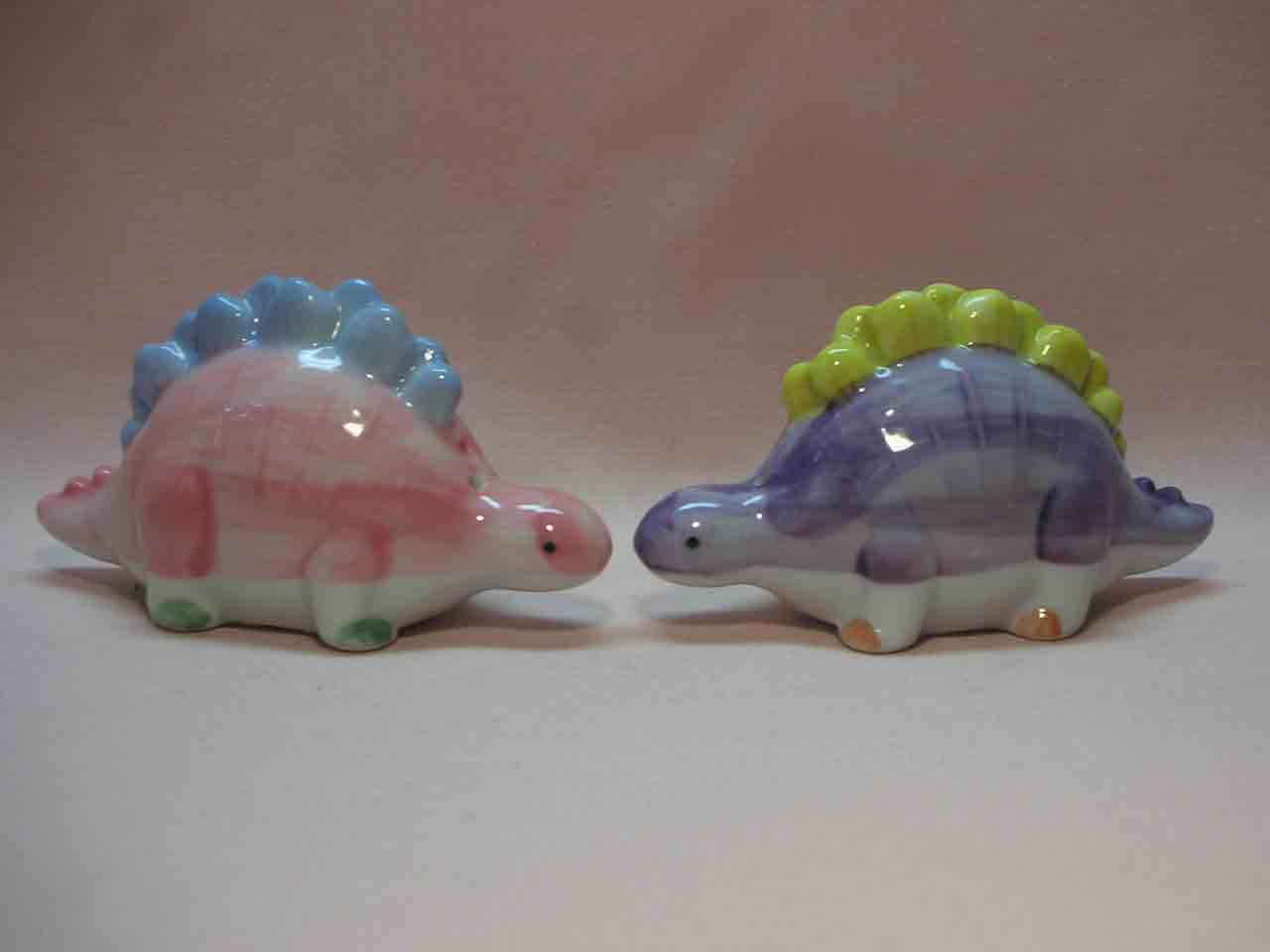 Takahashi Japan little colorful dinosaurs series of salt and pepper shakers - stegosaurus