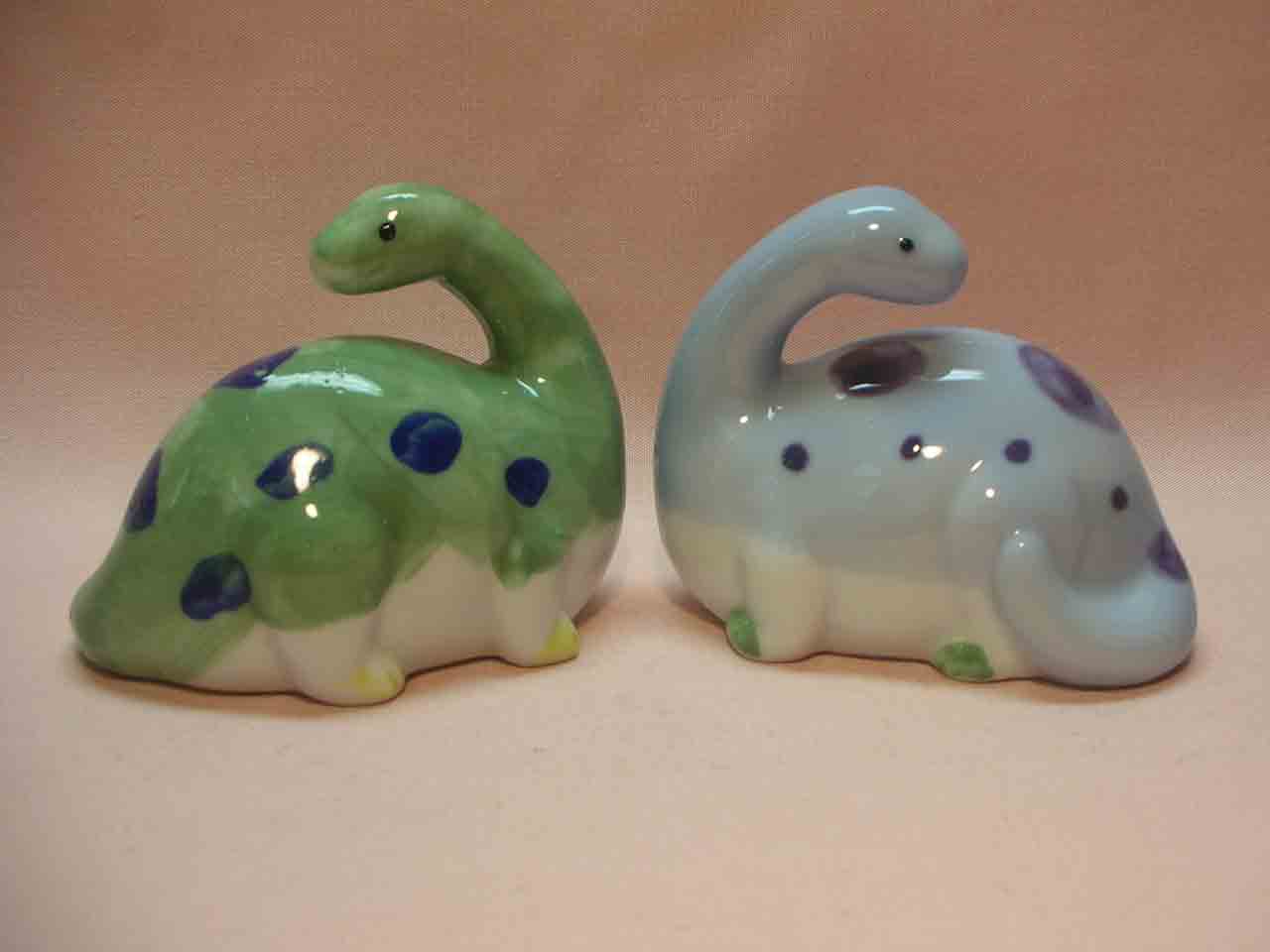 Takahashi Japan little colorful dinosaurs series of salt and pepper shakers - brontosaurus