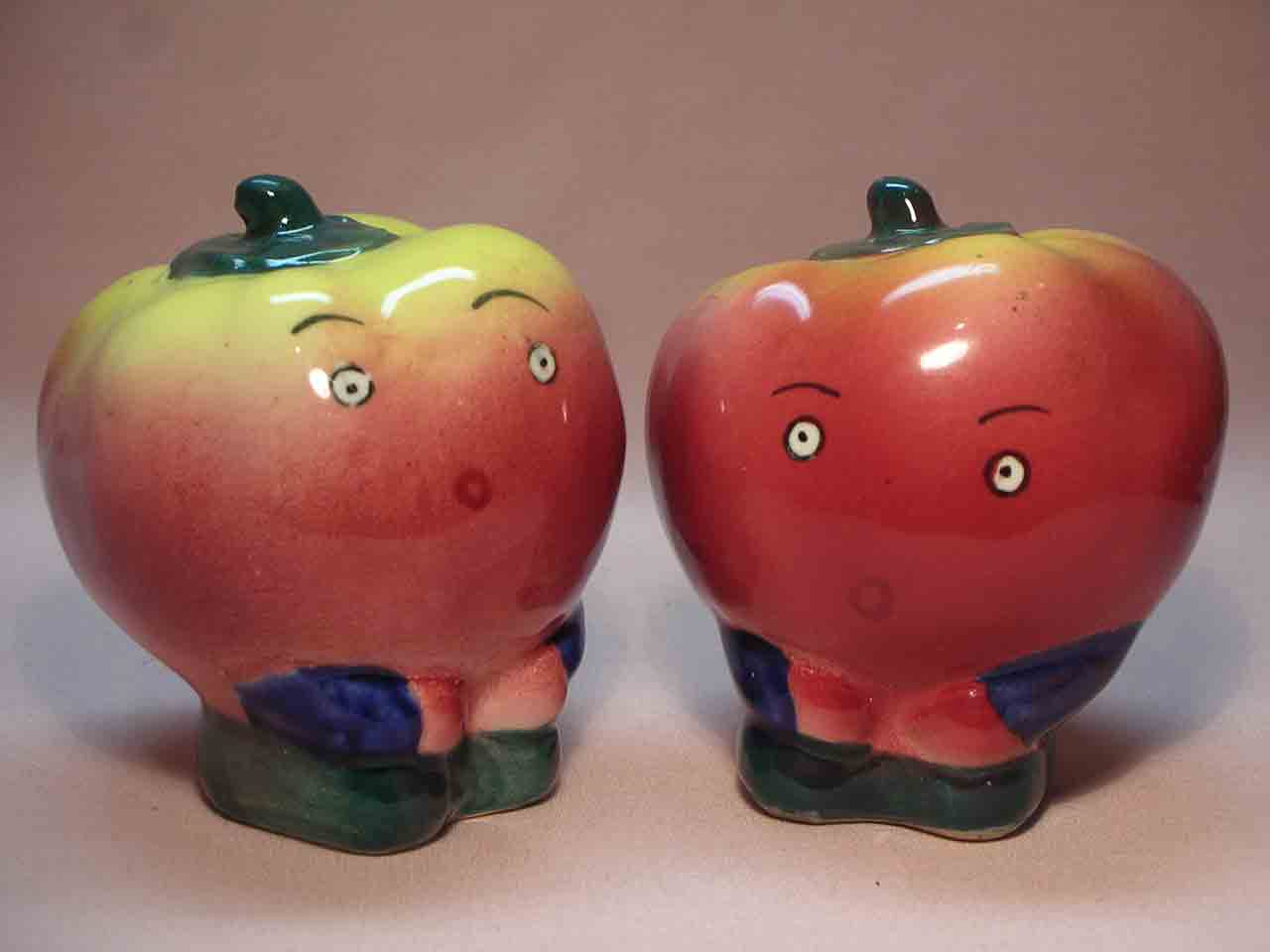 Teenie Weenie series of anthropomorphic mixed vegetables and fruit salt and pepper shakers - tomatoes