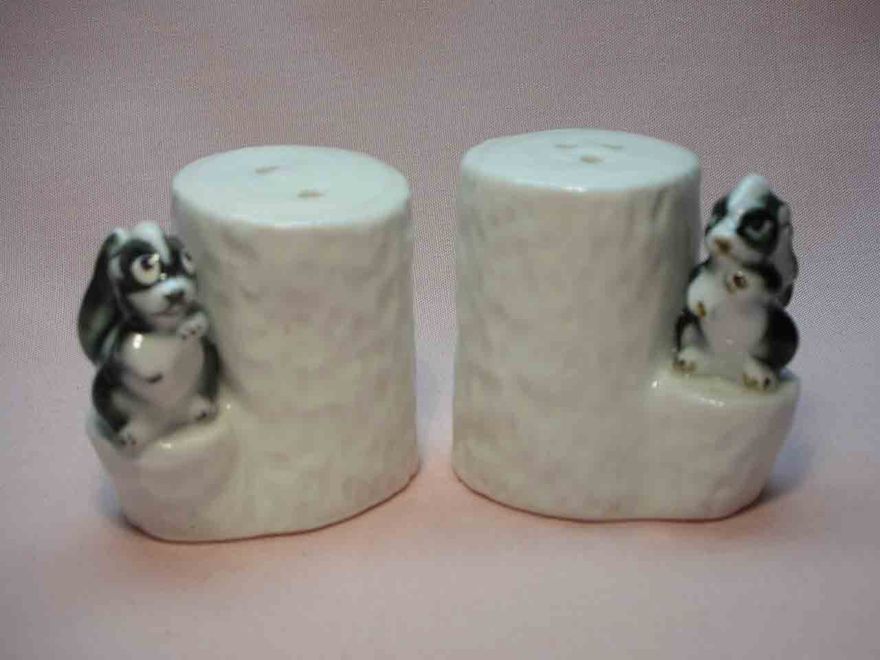 Bone China animals by white tree stumps salt and pepper shakers - skunks