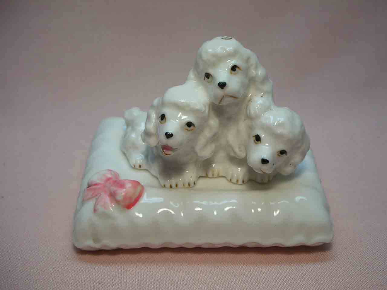 Bone China poodle dogs on pillow salt and pepper shakers