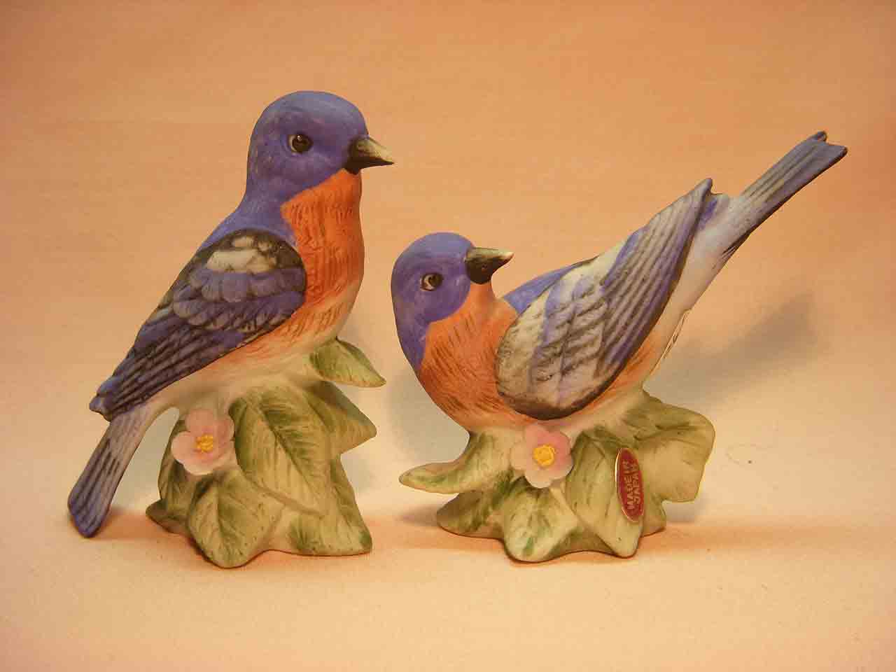 Dull / bisque finished small little realistic birds salt and pepper shakers - bluebirds