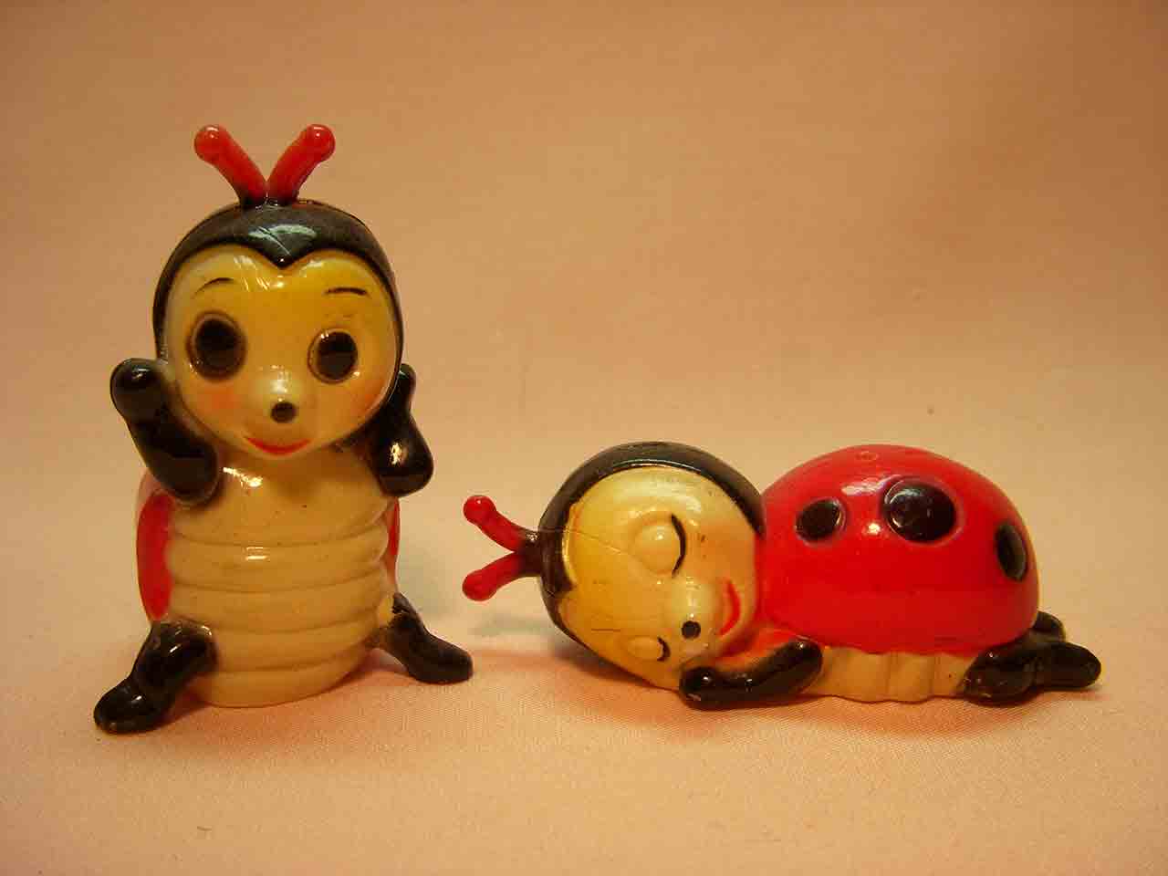 Little plastic / resin bugs salt and pepper shakers - ladybugs