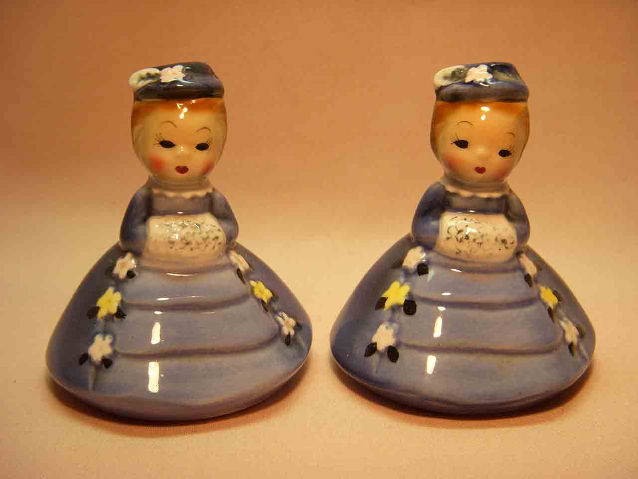 PY Girls in blue dresses salt and pepper shakers