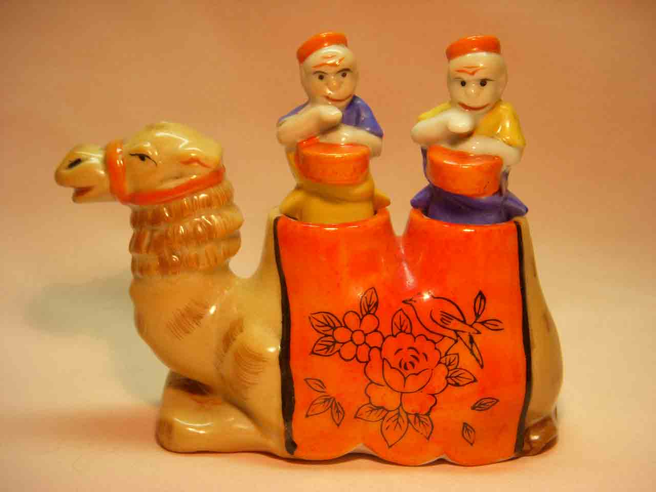 Camel nodder with monkeys as salt and pepper shakers