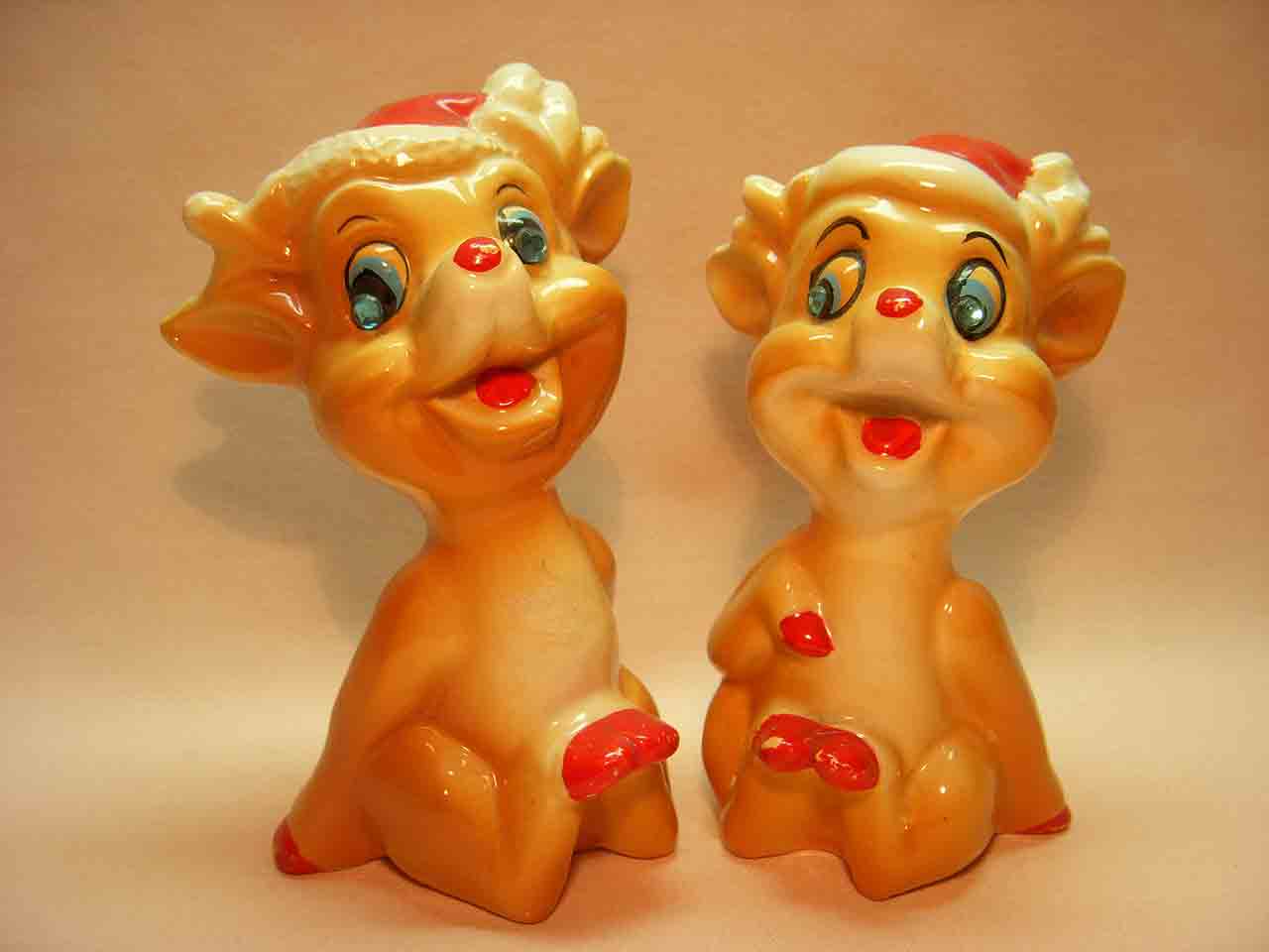 Rudolph Red-Rosed Reindeer Kreiss salt and pepper shakers