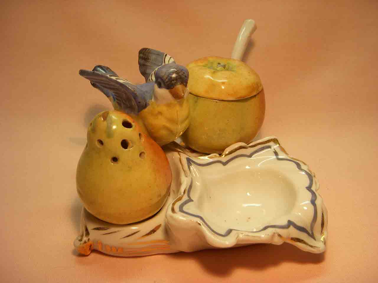 Conta and Boehme Germany bird condiment set with pepper shaker and open salt